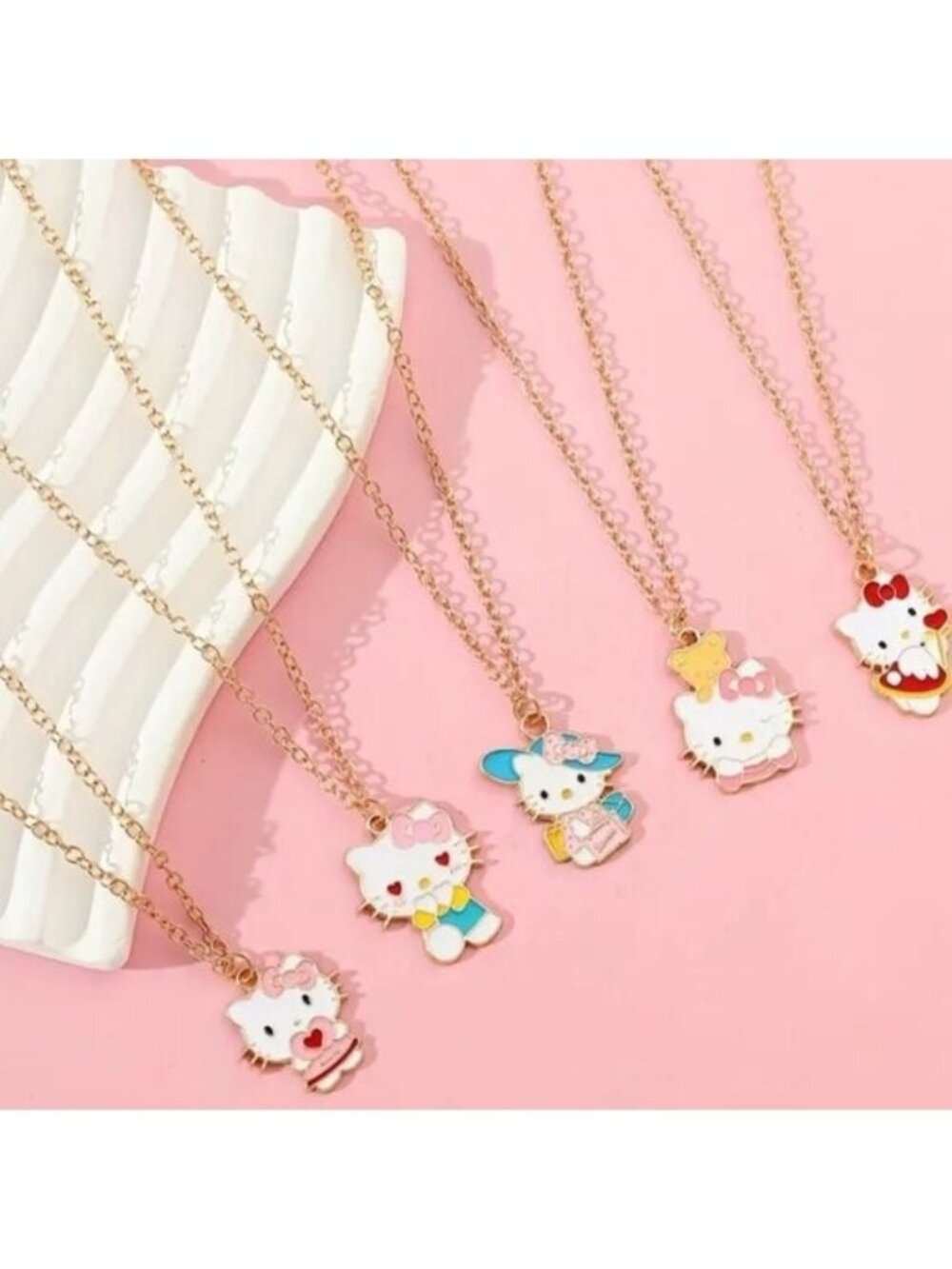 Hello Kitty Inspired 5PC Kawaii Gold Tone Pendant Necklace Set